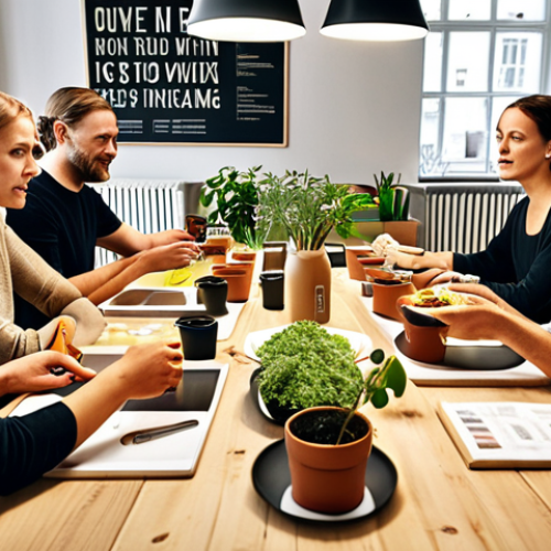 **Image Prompt:** A diverse group of Swedish consumers gathered around a table, discussing the environmental impact of various products. The scene is set in a modern, eco-friendly co-working space, with examples of sustainable packaging and ethically sourced goods visible. The atmosphere is collaborative and focused on responsible consumerism.