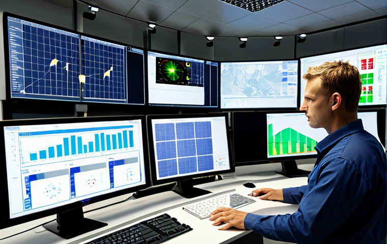 **Prompt:** "Modern Swedish smart grid control center. Display screens show real-time energy flow, renewable energy integration (solar panels, wind turbines), dynamic pricing graphs. Technicians monitor the system. Clean, futuristic design."